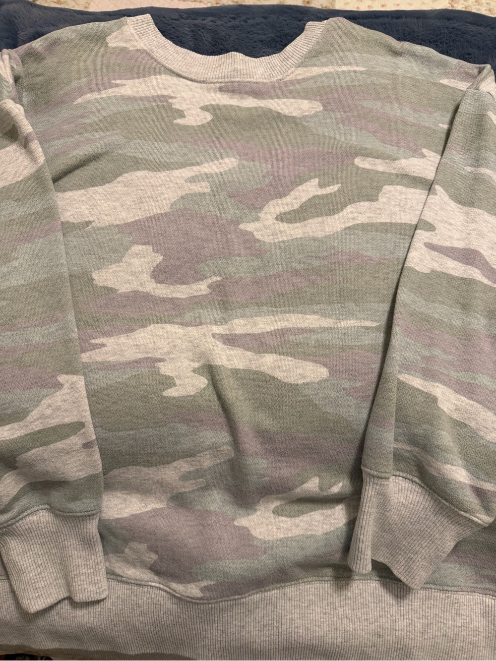 Aerie Womenβs Camo Crewneck Sweater in Sage and Cream